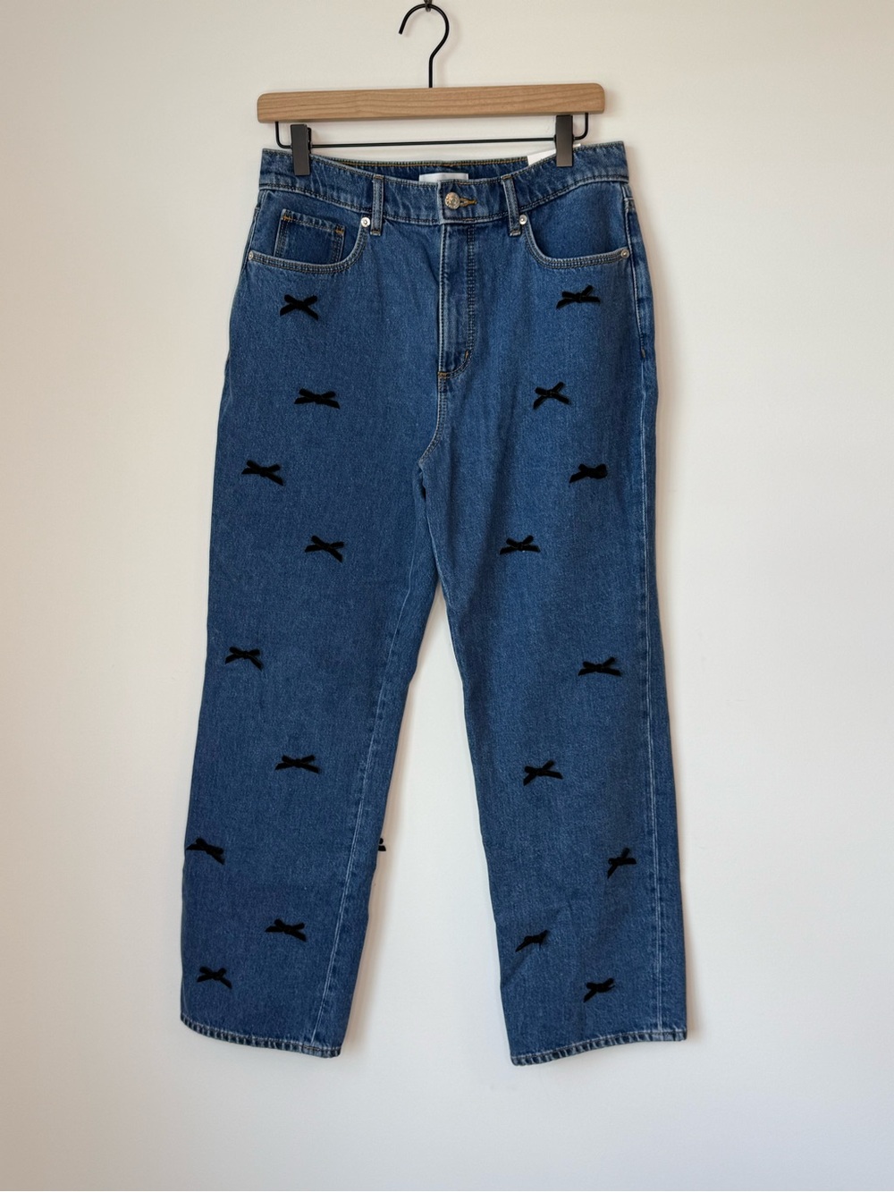 LOFT Dark Blue Straight-Leg Jeans with Black Bows